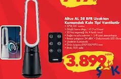 ALTUS AL 38 BFB UZAKTAN KUMANDALI KULE TİPİ VANTİLATÖR